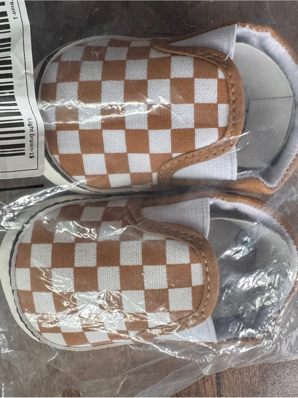 Kids Slip-On Checkerboard Shoes - White & Brown